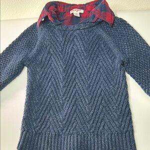 Blue Sweater with Plaid Collar